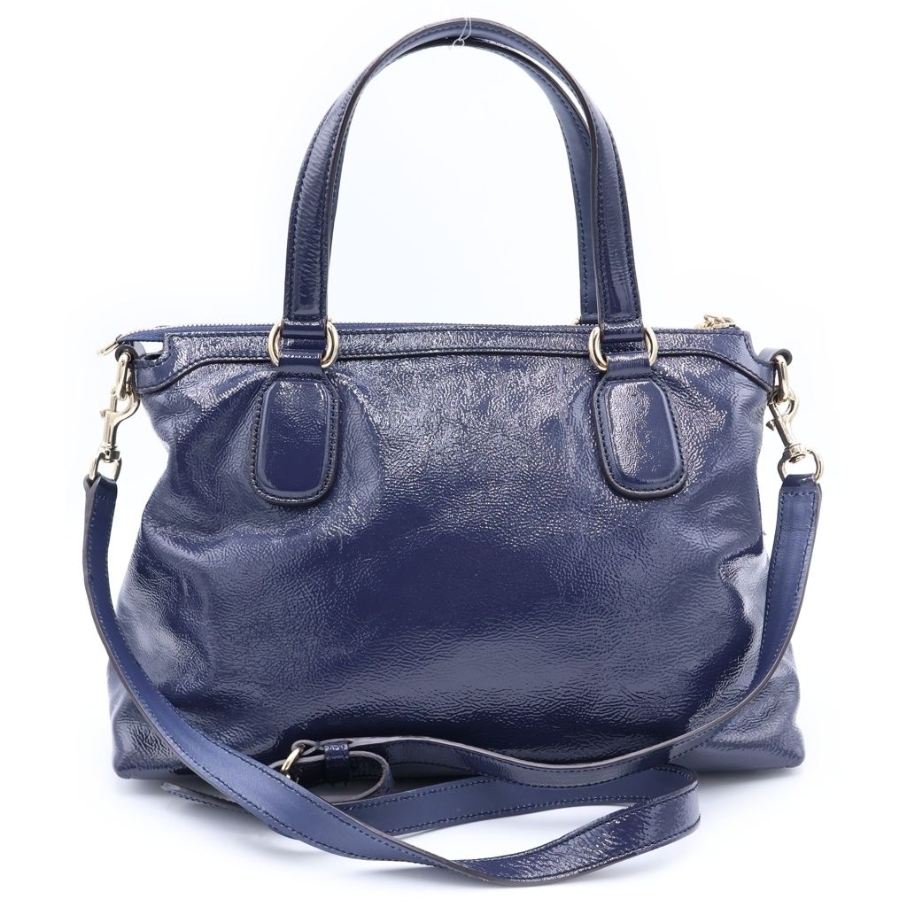 Gucci Soho Tote Shoulder Bag Navy Patent Leather Gold — view 2