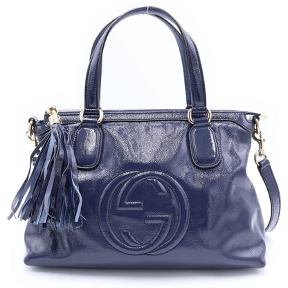 Gucci Soho Tote Shoulder Bag Navy Patent Leather Gold