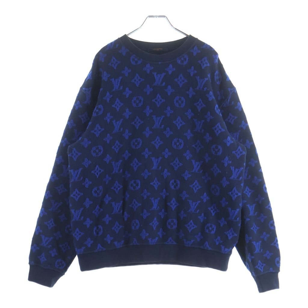 Louis Vuitton Full Monogram Jacquard Crew Neck Pullover Sweatshirt Blue