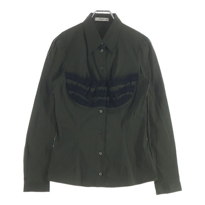 Prada Lace Decoration Stretch Long Sleeve Shirt Khaki