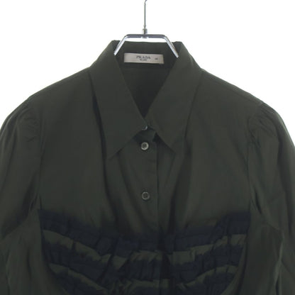 Prada Lace Decoration Stretch Long Sleeve Shirt Khaki — view 3