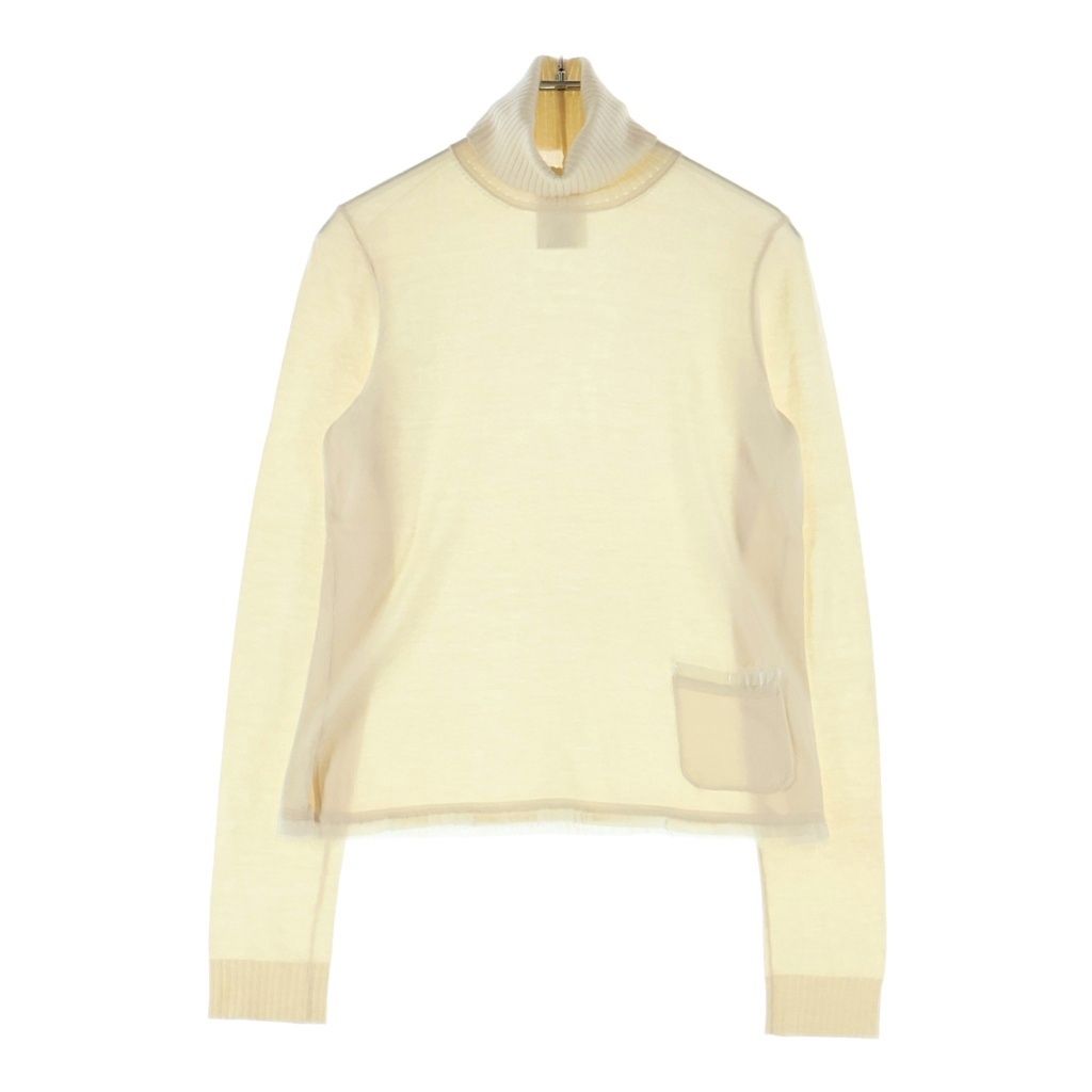 Dior Turtleneck Hem Pocket Cut Off Silk Blend Cashmere Knit Sweater Ivory