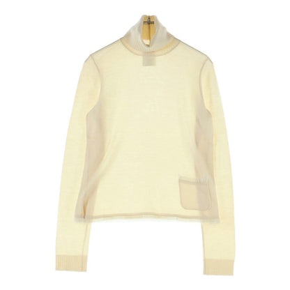 Dior Turtleneck Hem Pocket Cut Off Silk Blend Cashmere Knit Sweater Ivory