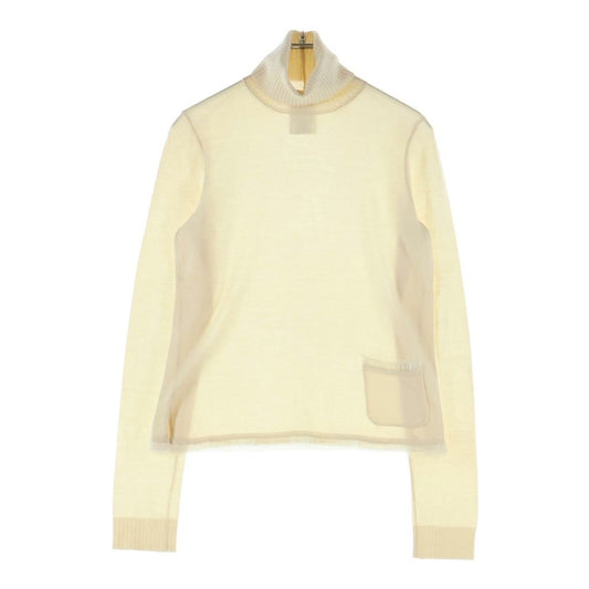 Dior Turtleneck Hem Pocket Cut Off Silk Blend Cashmere Knit Sweater Ivory