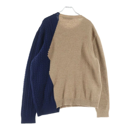 Versace Gianni Logo Jacquard Crew Neck Wool Long Sleeve Knit Sweater Beige Navy — view 2