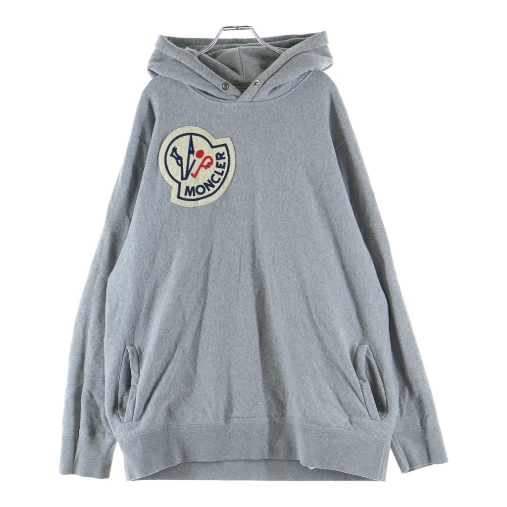 Moncler Maglia Con Cappuccio Logo Patch Hooded Sweatshirt Hoodie Gray