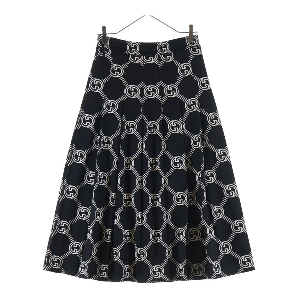 Gucci Interlocking All Over Print Long Flare Skirt Black — view 2