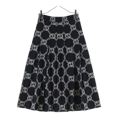 Gucci Interlocking All Over Print Long Flare Skirt Black — view 2