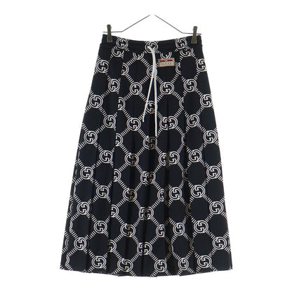 Gucci Interlocking All Over Print Long Flare Skirt Black