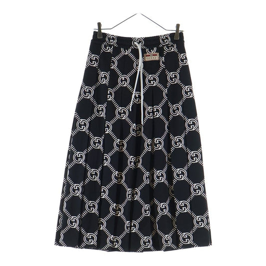 Gucci Interlocking All Over Print Long Flare Skirt Black
