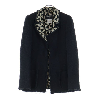 Chanel Angora Blend Wool Tweed Long Jacket Dark Gray