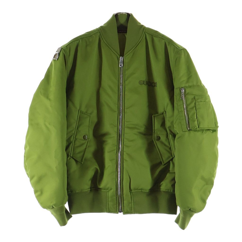 Gucci Front Logo Nylon Twill Bomber Jacket Light Green
