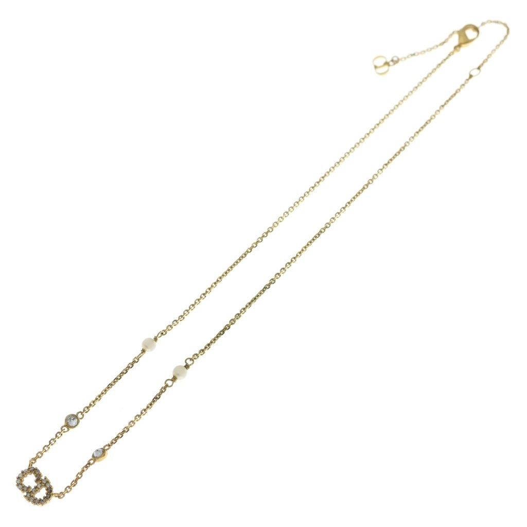 Dior Clair de Lune CD Logo Rhinestone Chain Necklace Gold — view 2