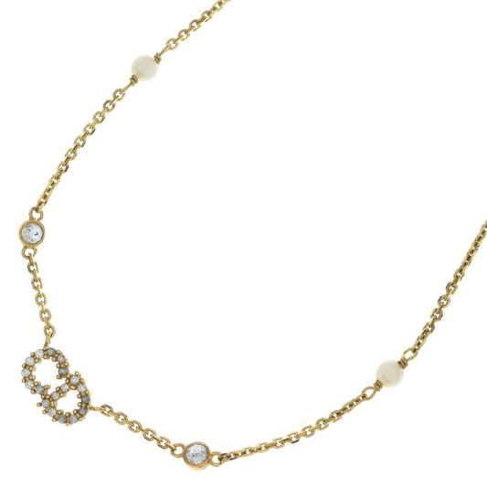 Dior Clair de Lune CD Logo Rhinestone Chain Necklace Gold