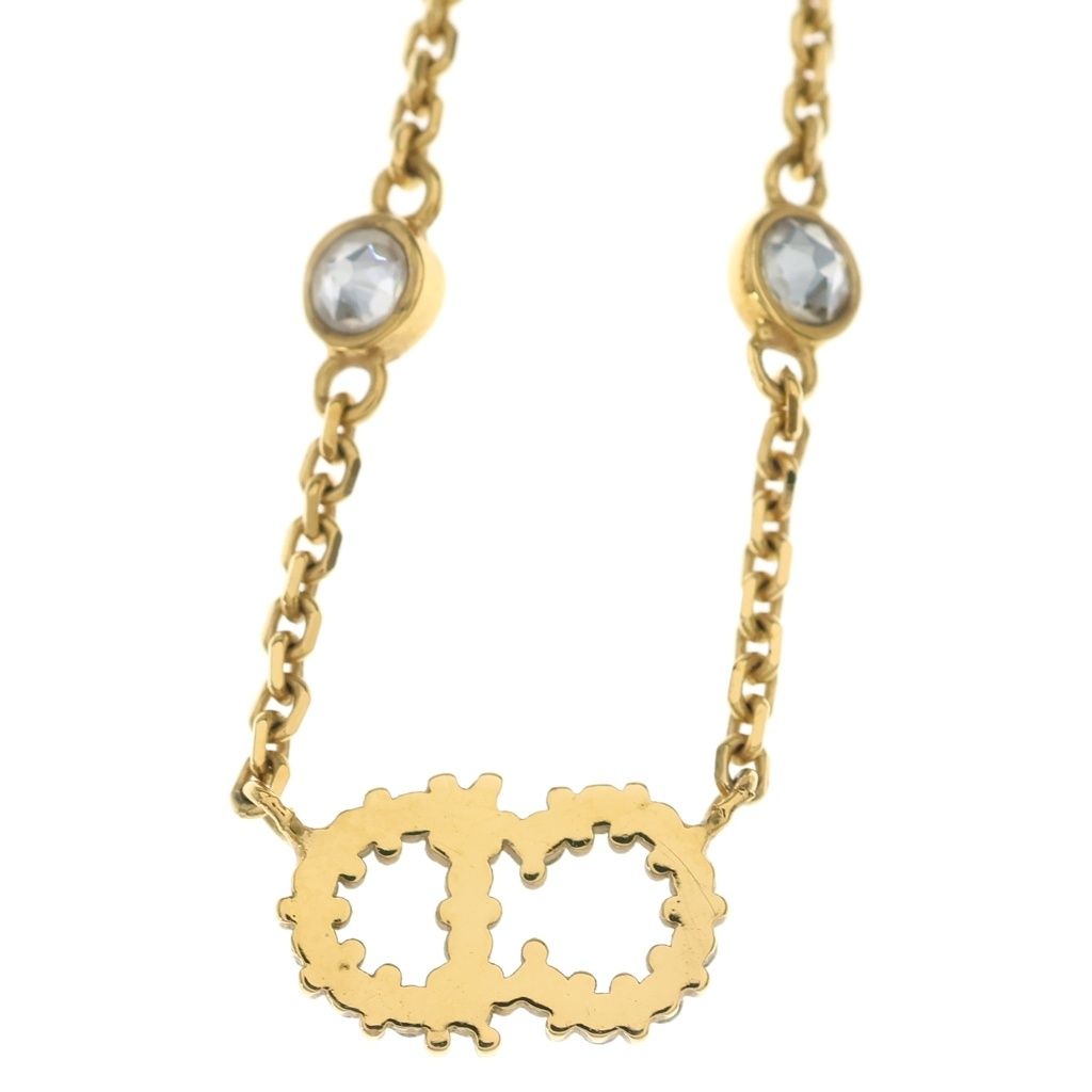 Dior Clair de Lune CD Logo Rhinestone Chain Necklace Gold — view 3