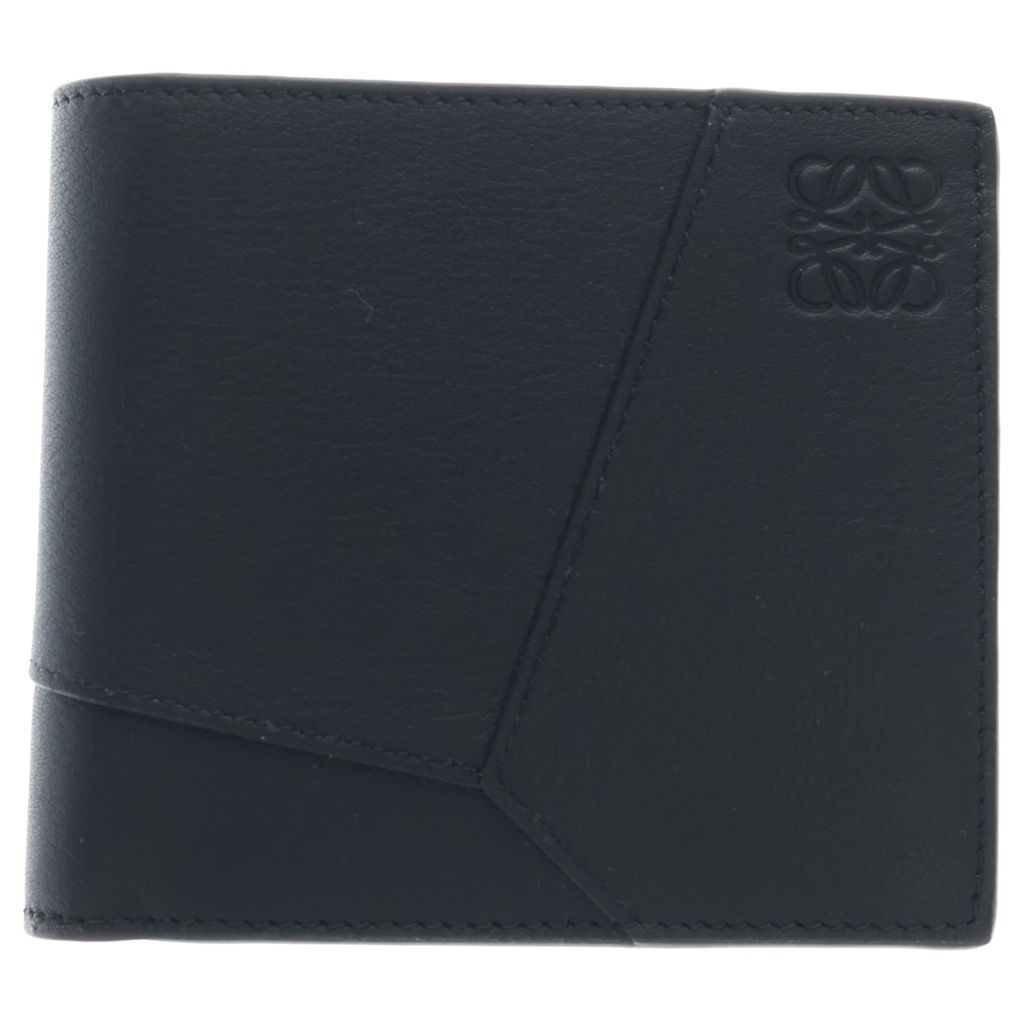 Loewe Puzzle Bifold Wallet Compact Card Case Black Leather