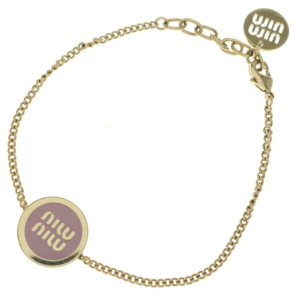 Miu Miu Logo Chain Bracelet Gold Plated Pink