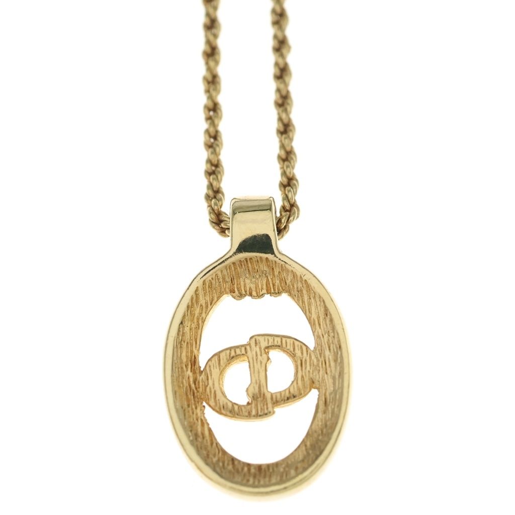 Dior CD Logo Rhinestone Necklace Gold Pendant — view 3