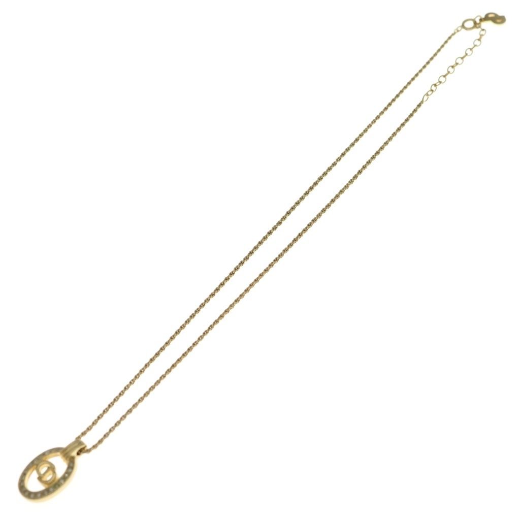 Dior CD Logo Rhinestone Necklace Gold Pendant — view 2