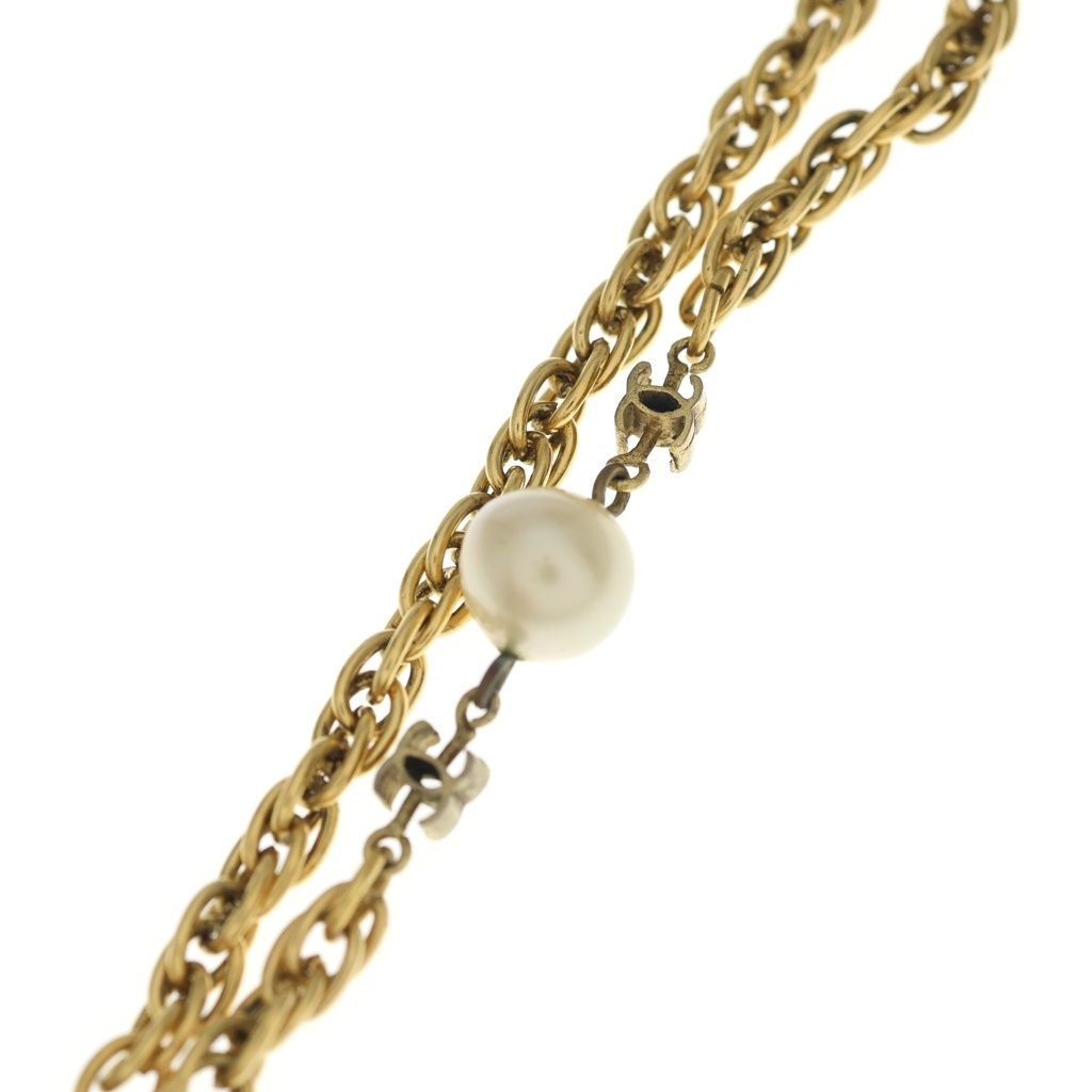 Chanel CC Logo Faux Pearl Long Necklace Gold — view 3
