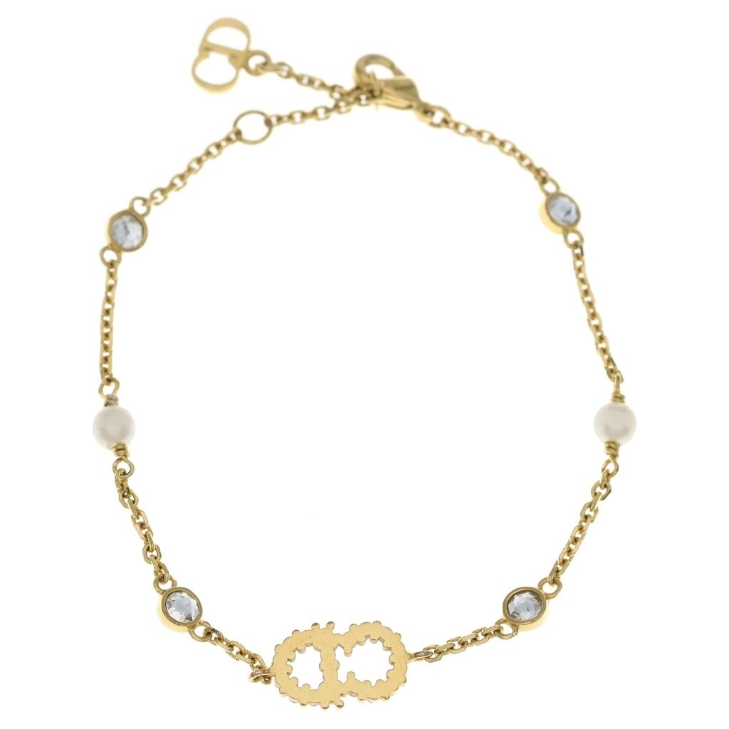 Dior Clair D Lune CD Logo Rhinestone Bracelet Gold — view 2