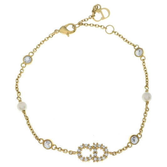 Dior Clair D Lune CD Logo Rhinestone Bracelet Gold