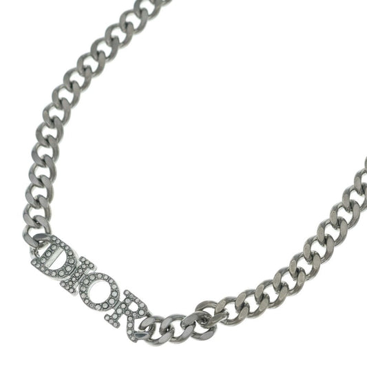 Dior Logo Rhinestone Choker Silver Metal Necklace