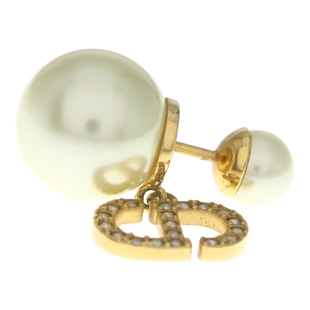 Dior Tribales Tribal Pearl Earrings CD Logo Rhinestone Gold — view 5