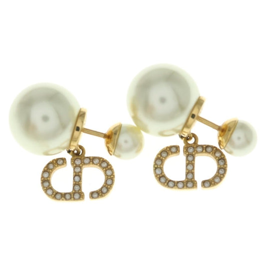 Dior Tribales Tribal Pearl Earrings CD Logo Rhinestone Gold