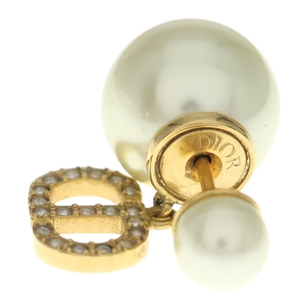 Dior Tribales Tribal Pearl Earrings CD Logo Rhinestone Gold — view 4