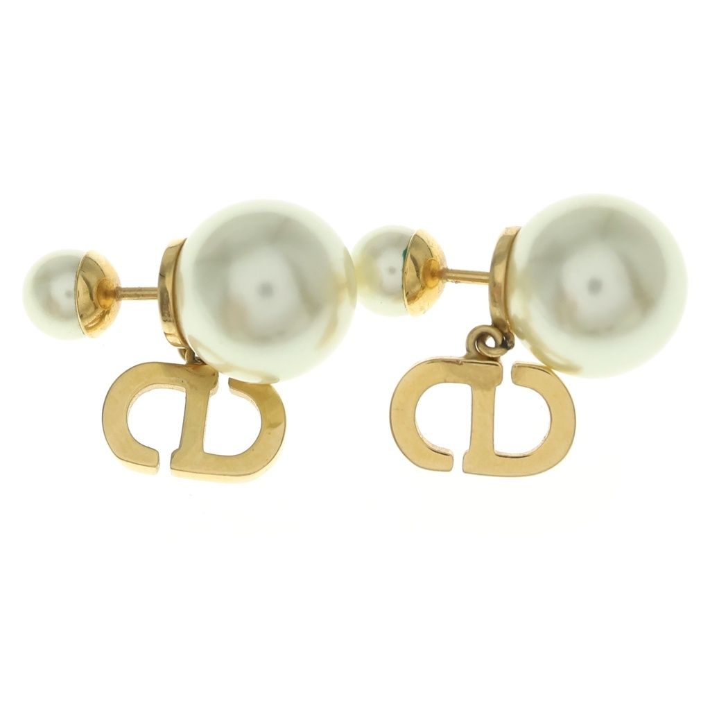 Dior Tribales Tribal Pearl Earrings CD Logo Rhinestone Gold — view 2