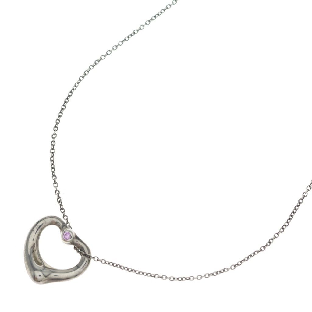 Tiffany & Co Open Heart Necklace Pink Saffiano Silver