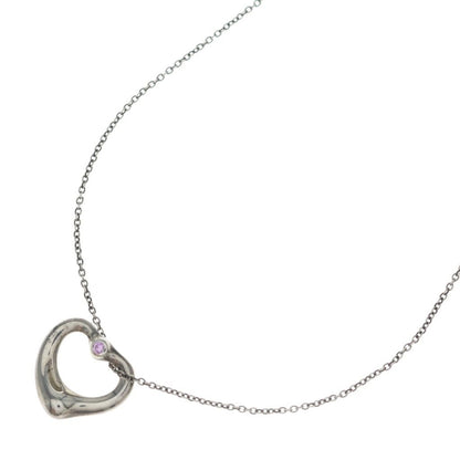 Tiffany & Co Open Heart Necklace Pink Saffiano Silver