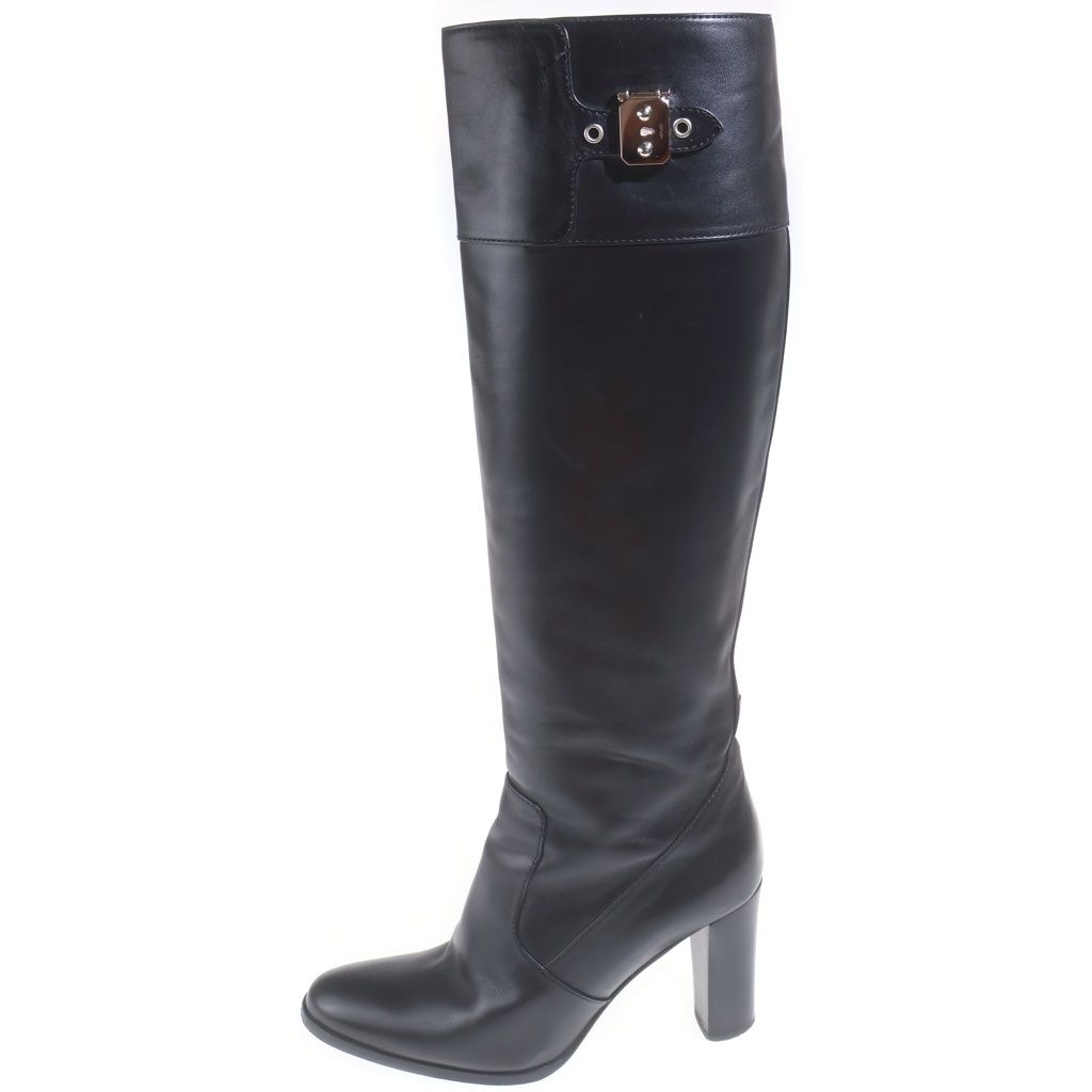 Hermes Sac a Depeches Leather Long Boots Black