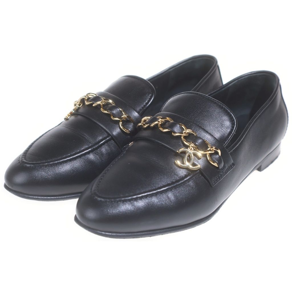 Chanel Chain Loafers Black 37c with CC Logo Charm — view 2