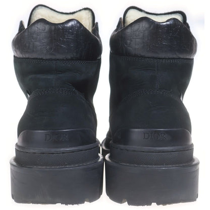 Dior Oblique Embossed Leather Lace Up Work Short Boots Black — view 3