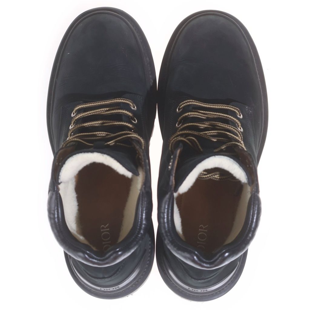Dior Oblique Embossed Leather Lace Up Work Short Boots Black — view 4
