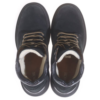 Dior Oblique Embossed Leather Lace Up Work Short Boots Black — view 4