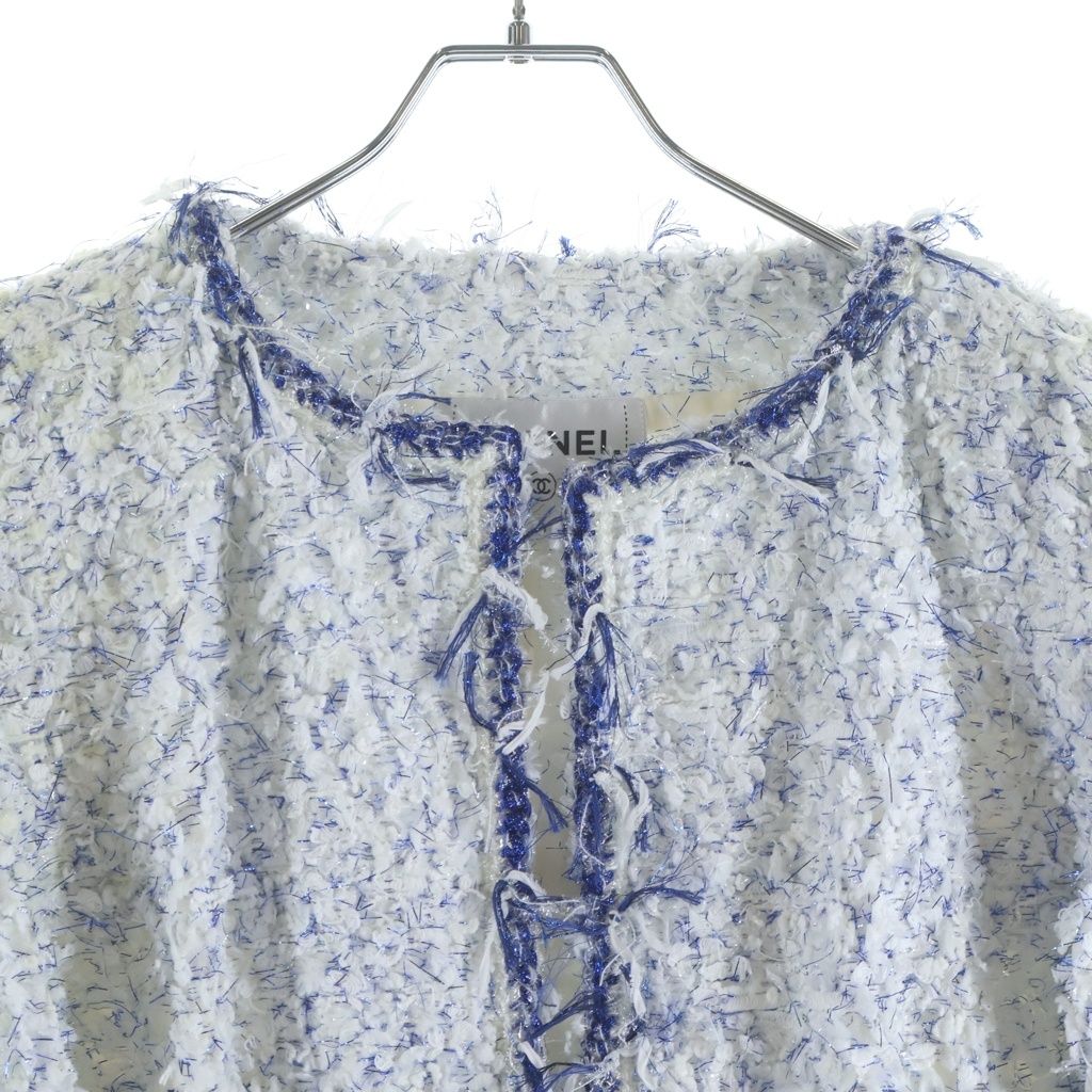 Chanel Fantasy Tweed Collarless Jacket White — view 3