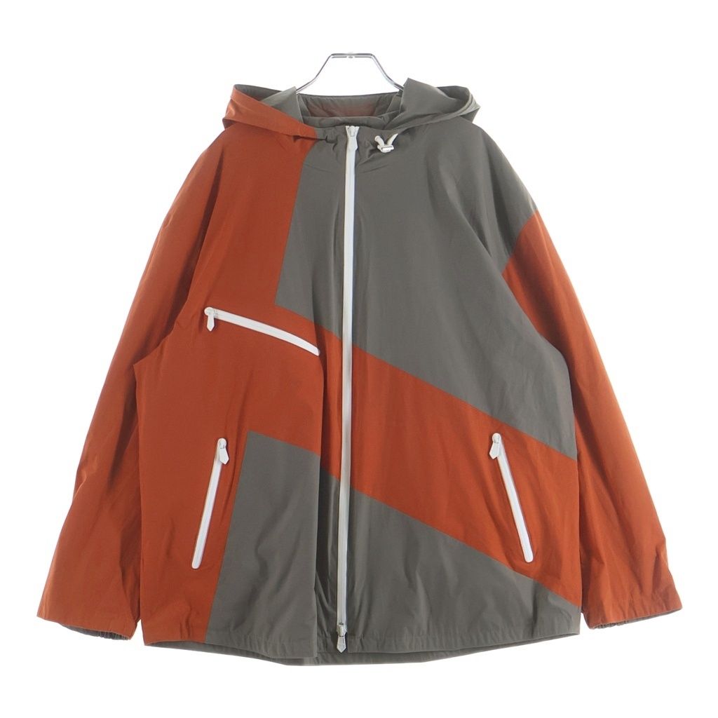 Hermes Bicolor Nylon Hooded Zip Up Jacket Hoodie Orange Beige
