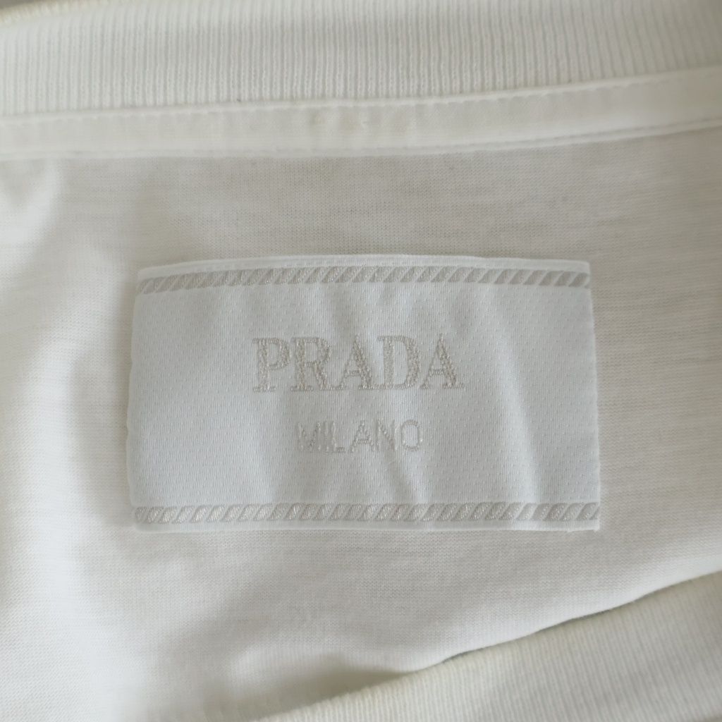 Prada Bijou Triangle Logo Studs Short Sleeve T-Shirt White — view 6
