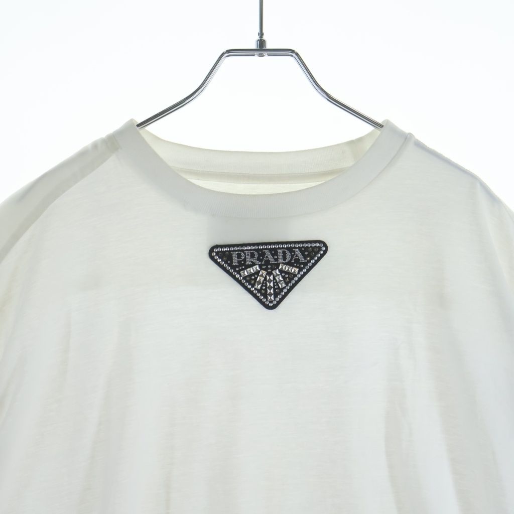 Prada Bijou Triangle Logo Studs Short Sleeve T-Shirt White — view 3
