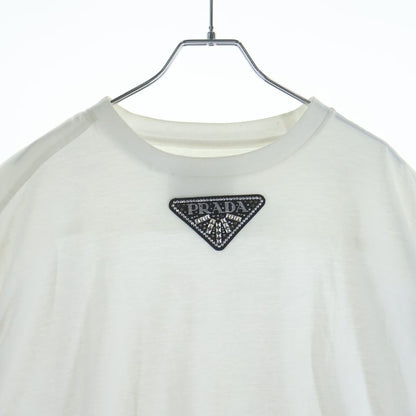 Prada Bijou Triangle Logo Studs Short Sleeve T-Shirt White — view 3