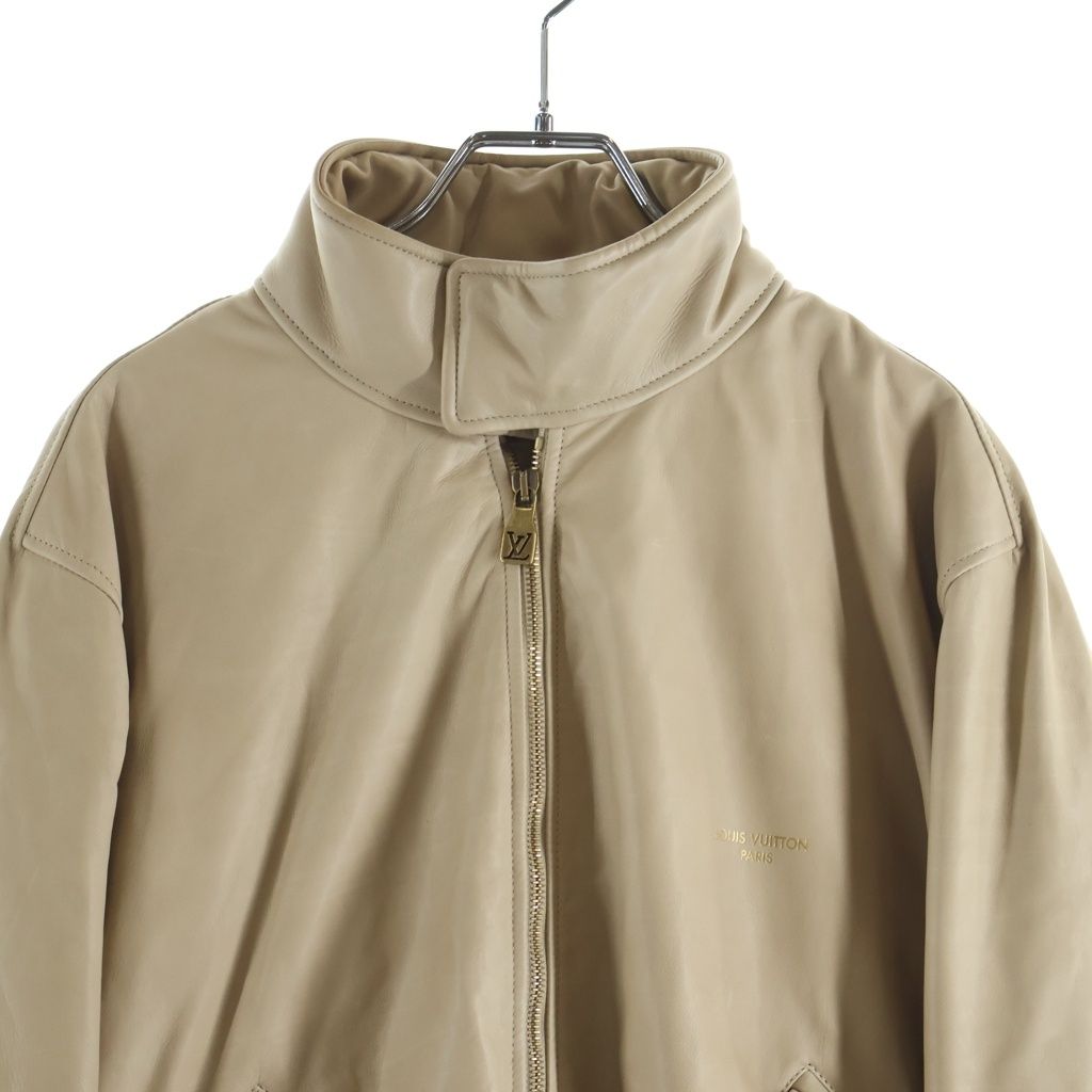 Louis Vuitton Leather Padded Batting Stand Color Zip Up Jacket Beige — view 3