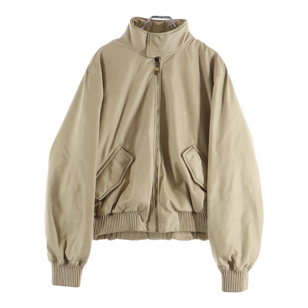 Louis Vuitton Leather Padded Batting Stand Color Zip Up Jacket Beige