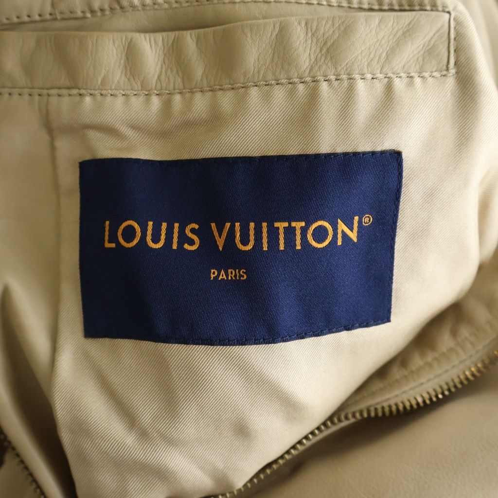 Louis Vuitton Leather Padded Batting Stand Color Zip Up Jacket Beige — view 6