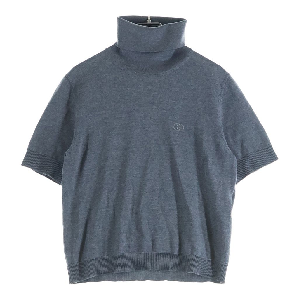 Gucci Embroidered Fine Wool Turtleneck Knit Gray Sweater
