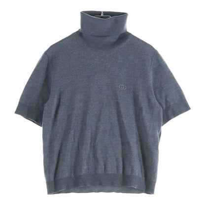 Gucci Embroidered Fine Wool Turtleneck Knit Gray Sweater