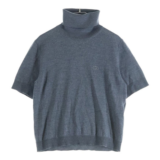 Gucci Embroidered Fine Wool Turtleneck Knit Gray Sweater