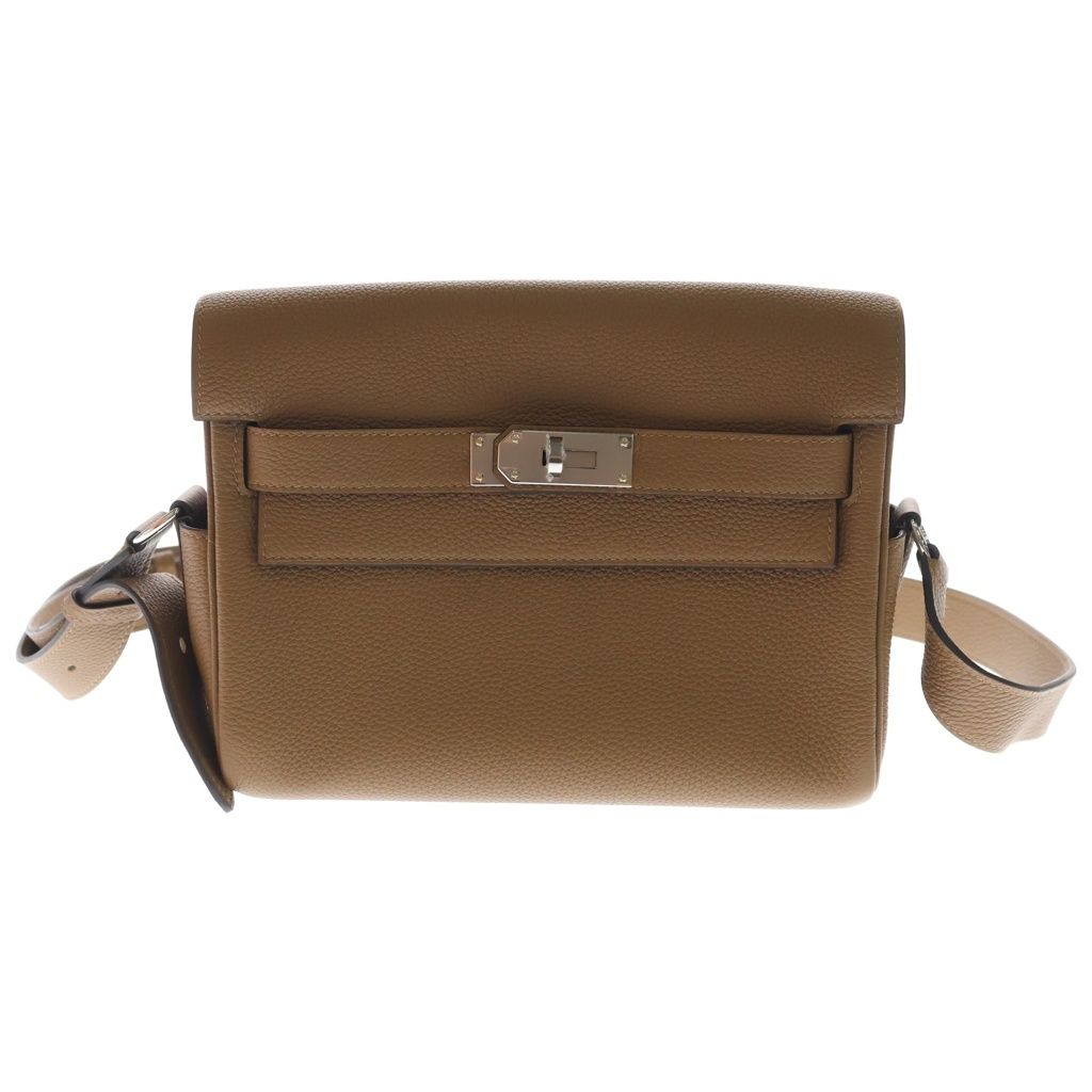 Hermes Kelly Messenger PM Halzan Togo Leather Shoulder Bag Silver Brown